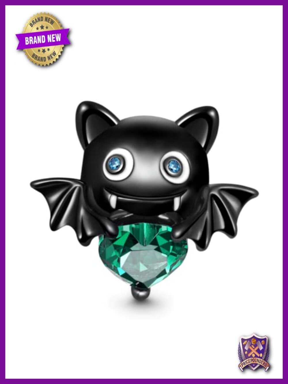 Evil Bat Embraces Heart Gem Charm 925 Sterling Silver Bead Charms for Bracelets